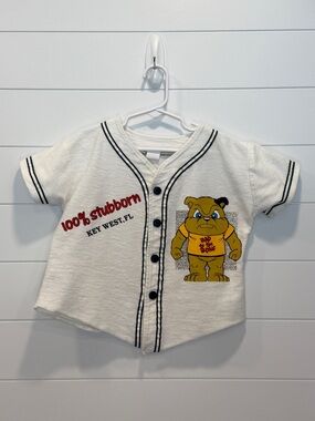 Vintage Kids White '100% Stubborn' Bulldog Baseball Tee